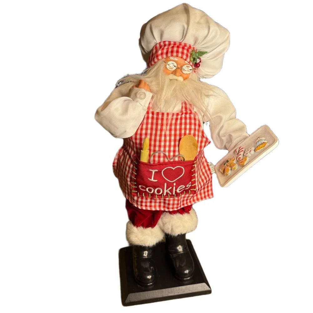 Chef Santa Claus‎ Gingham Apron I Love Cookies Christmas Decor 17